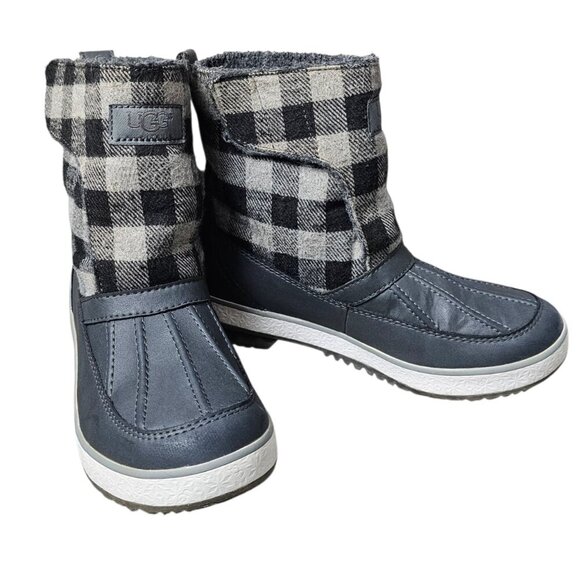 UGG Astin Waterproof Winter Snow Gray Buffalo Plaid Flannel Boots Unisex - Picture 3 of 13